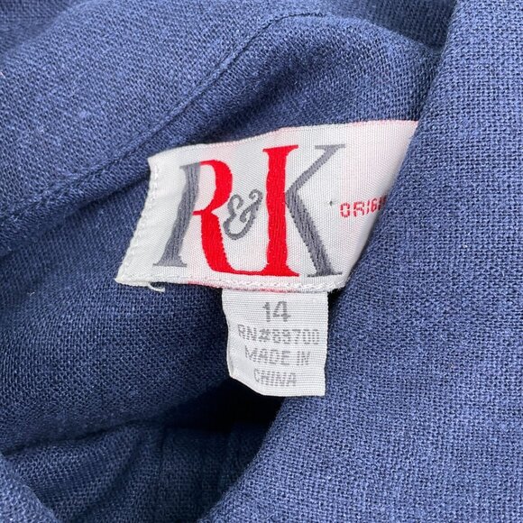 R &K Dress Women 14 Blue Shirt Button Linen Blend Lined Midi Classic - Picture 12 of 16